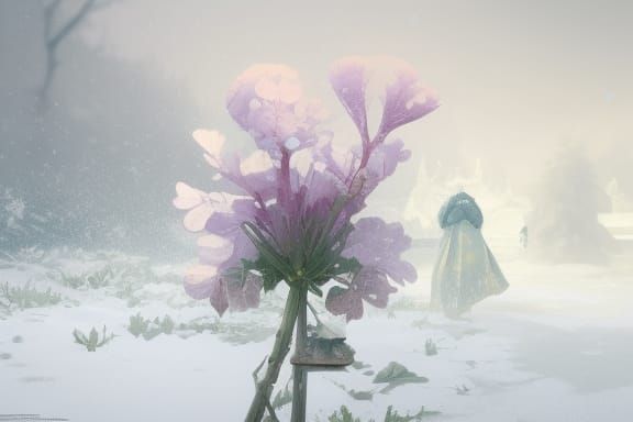 Flower Peeking Through Snow: Art Nouveau Concept