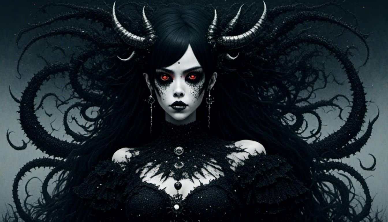 Clockpunk Demon with Twisted Horns in Hellfire