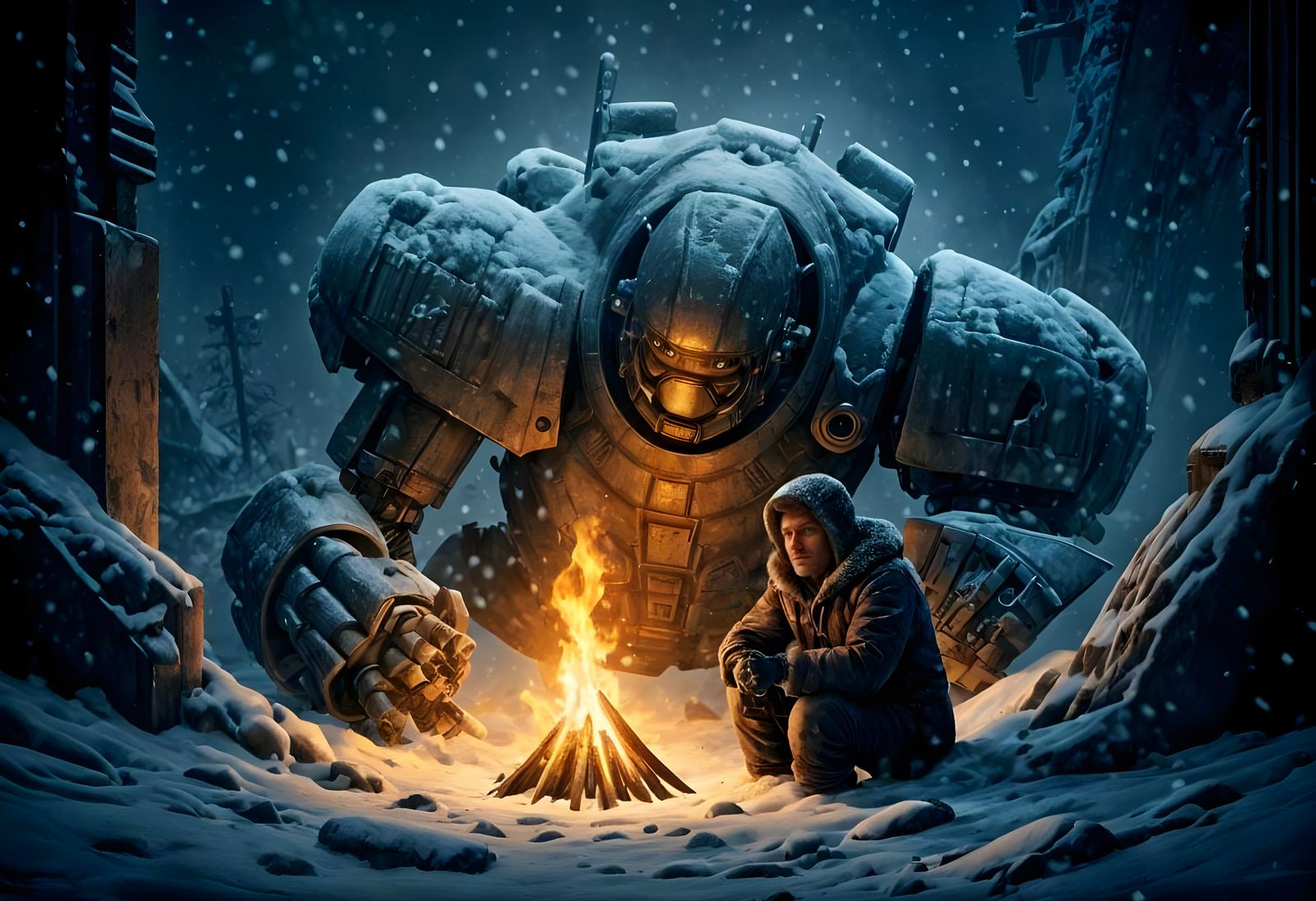 Epic Frostbitten Survivor Seeks Hope Amidst Ruins