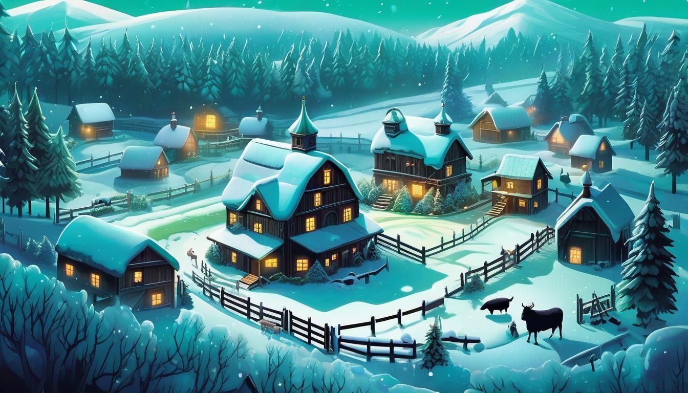 Magical Winter Farm Illustration for T-Shirt