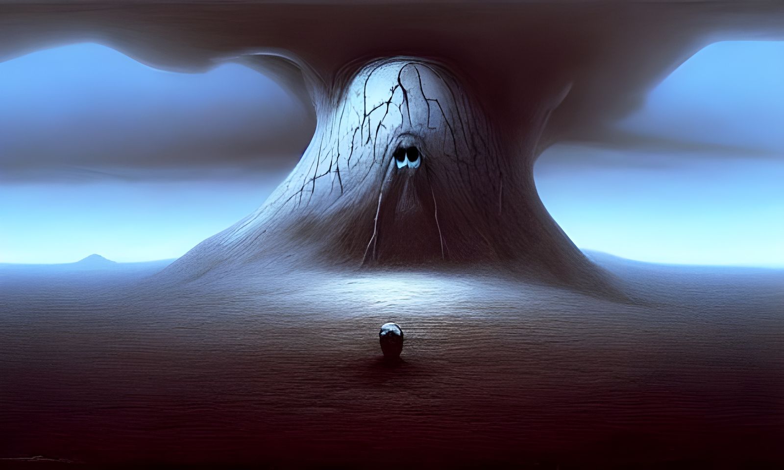 Horror Skull Mountain: Dark Surrealist Painting