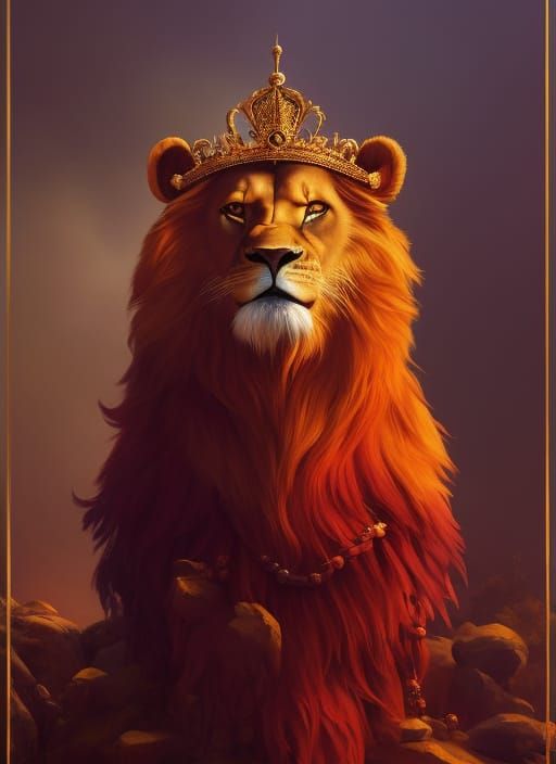 Royal Lion King Portrait in Composite Art Style