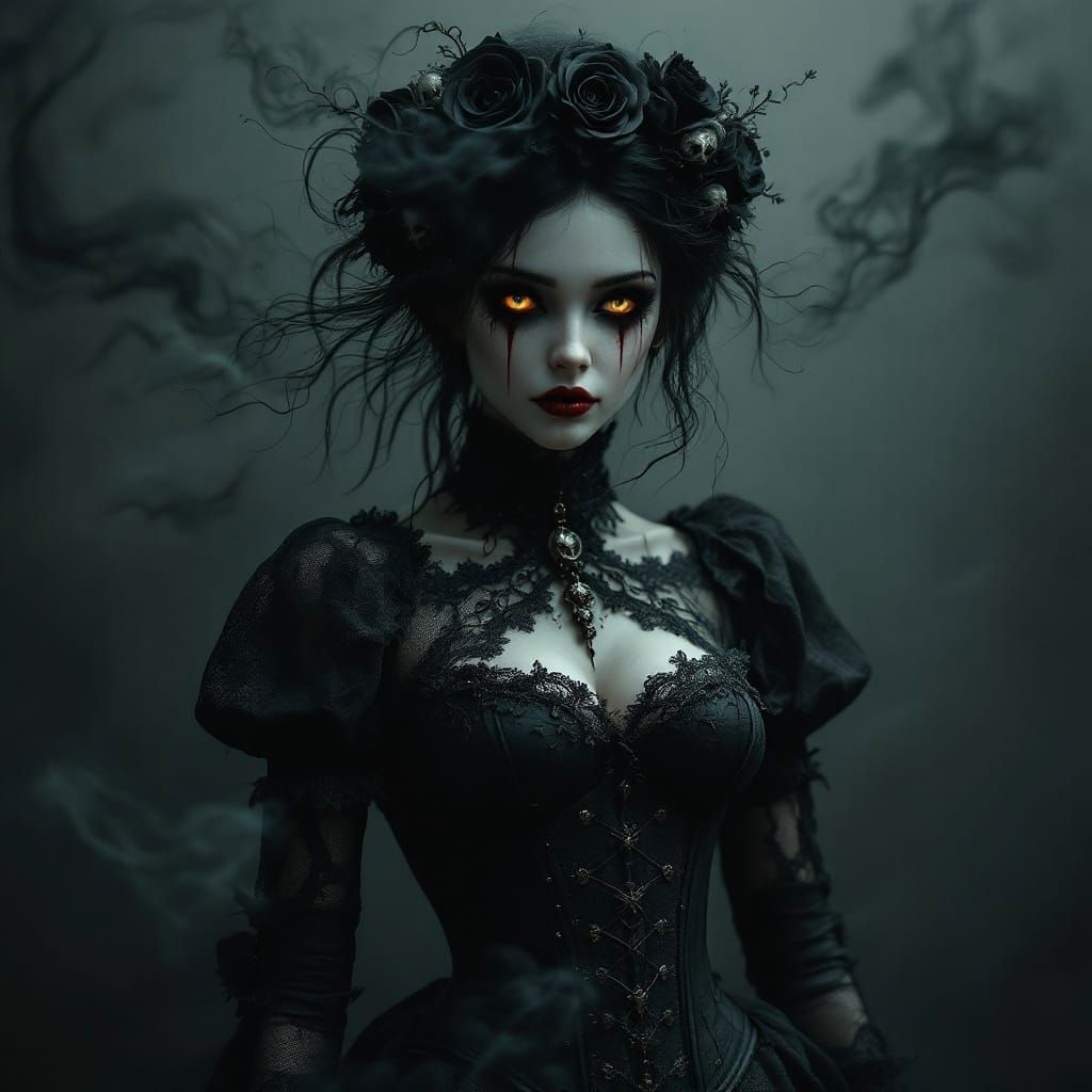 Surreal Gothic Goddess of Dark Fantasy in Frozen Lace and Ve...