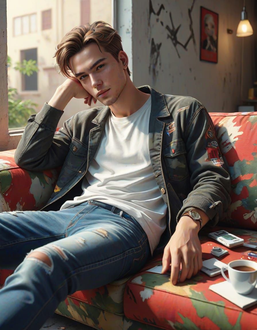 Male Model Lounging: Urban Chic Magazine Cover