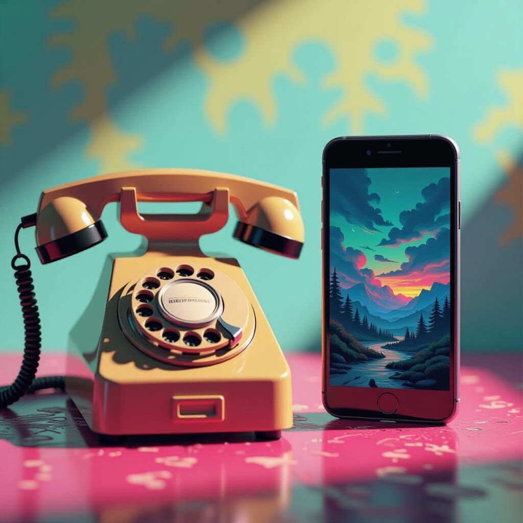 Retro Phone vs. Modern Smartphone: Hyperrealistic Concept Ar...