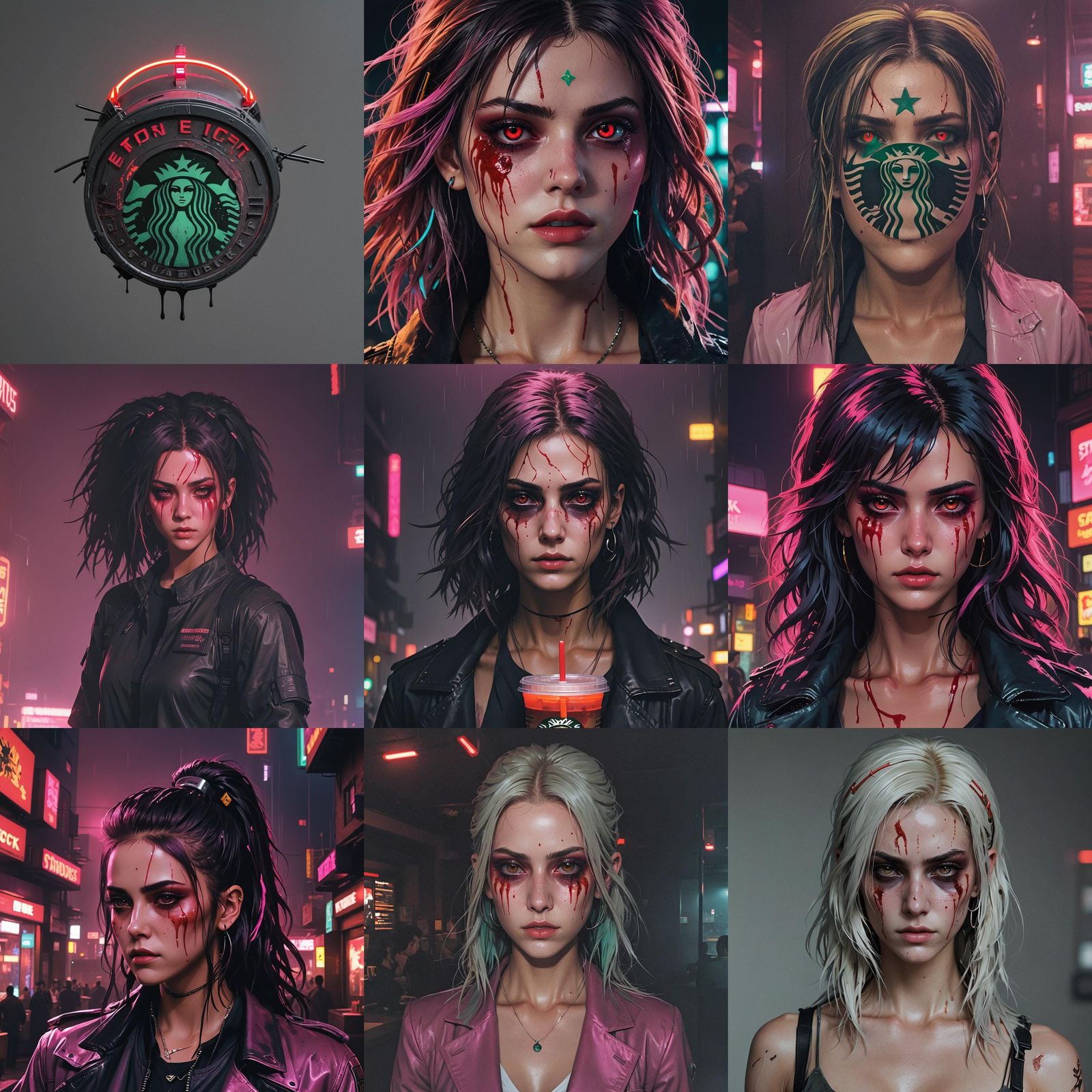 Cyberpunk Figure with Injuries in Neon Cityscape