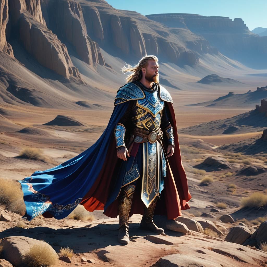 Viking Opera Singer in Desert Landscape