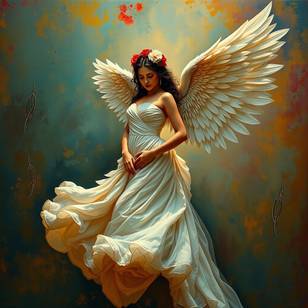Ethereal Mexican Angel on Vibrant Art Canvas