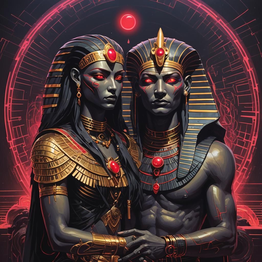 Horus and Lilith in Synthwave Retro Style