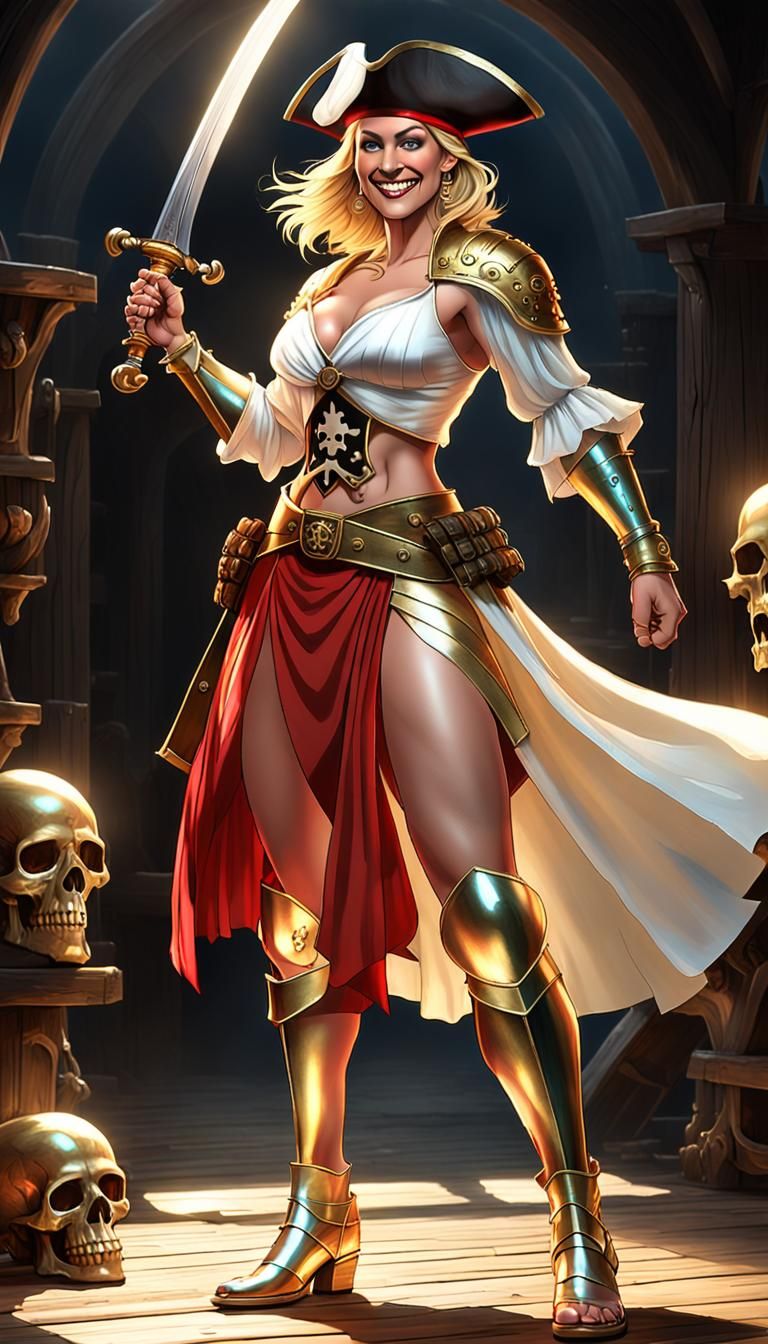 Pirate Princess Warrior with Golden Skull Saber