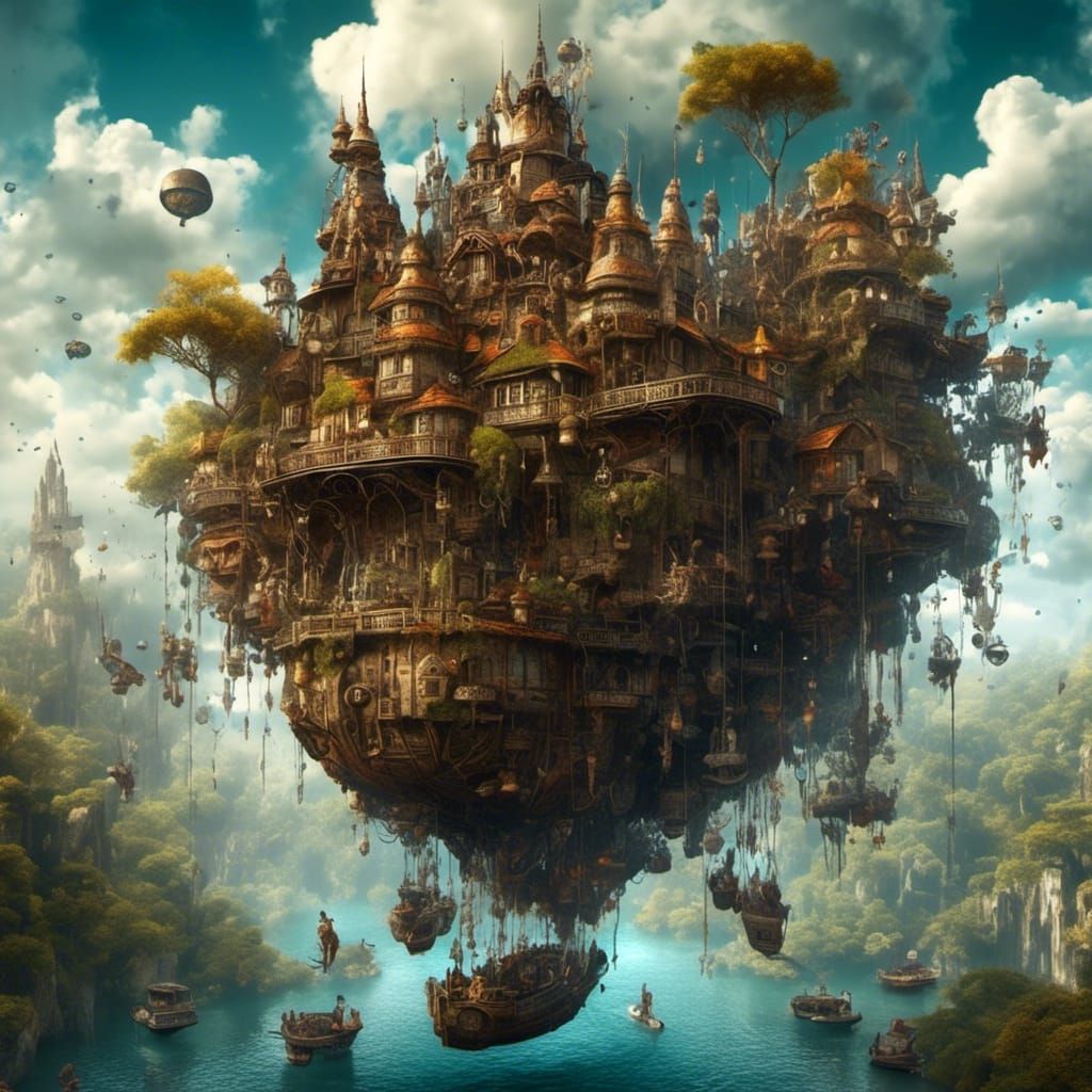 Steampunk Aboriginal Princess Diving into Cloud Lake