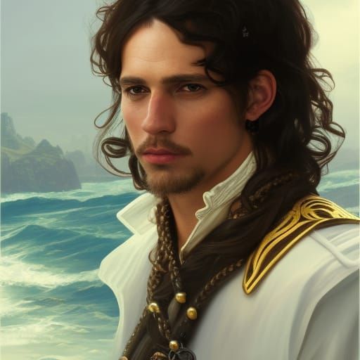 Pirate Captain Portrait in Hyperdetailed Art Nouveau Style