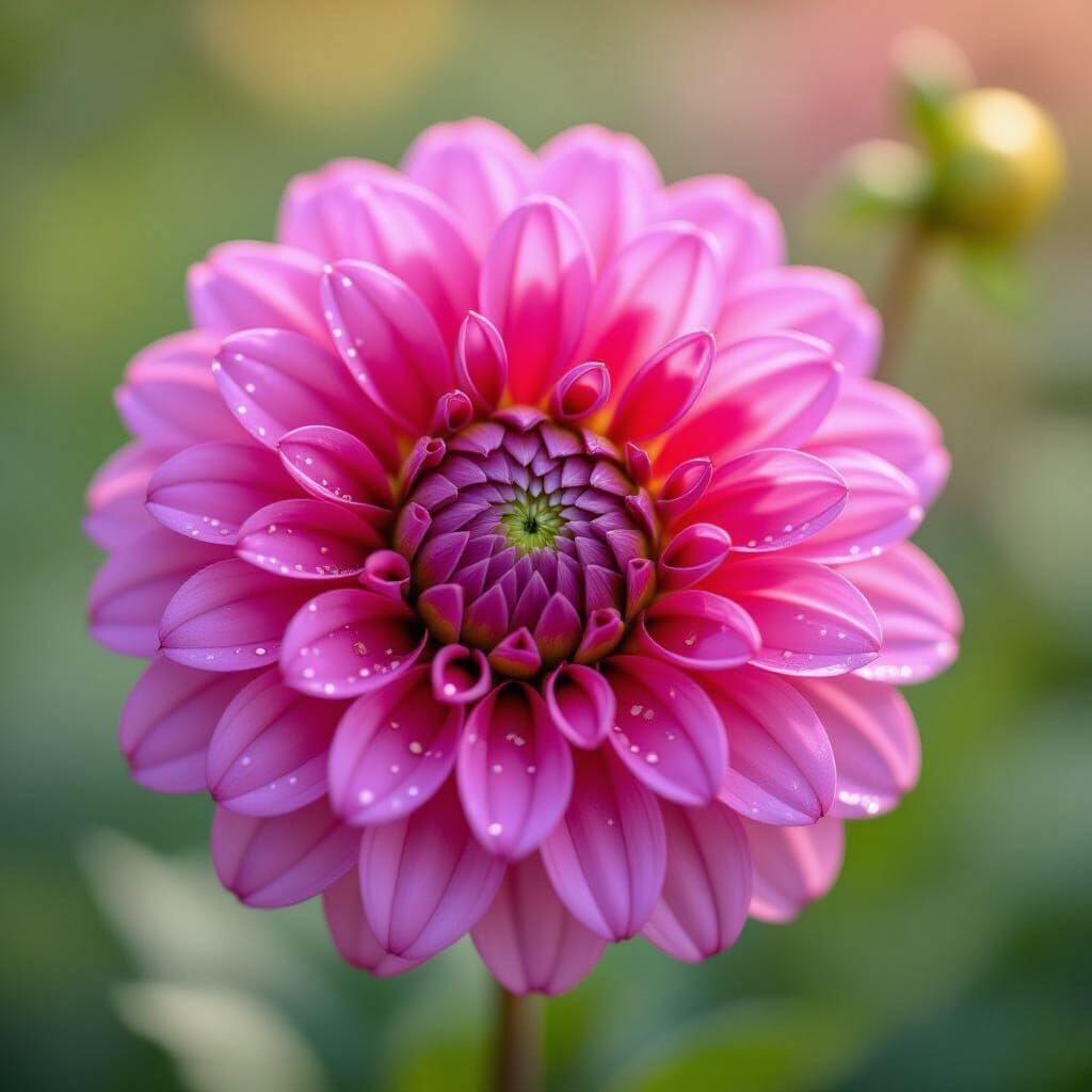 Pink Dahlia Macro Photo with Dewdrops