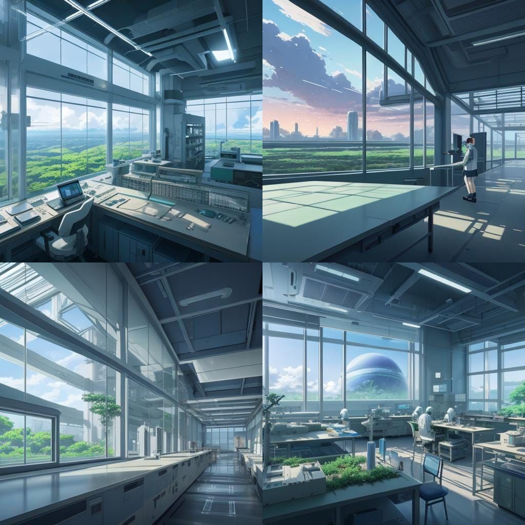 Futuristic Medical Lab in Studio Ghibli Style
