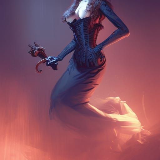 Redhead Bride with Skeleton Key: Dark Fantasy Art