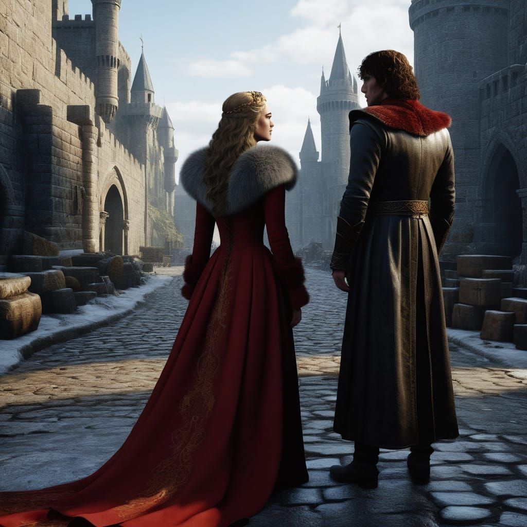 Young Warrior Consults with Regal Mother in a Fantastical Me...