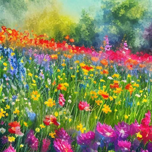 Gouache Flower Meadow: Impressionist Watercolor Painting