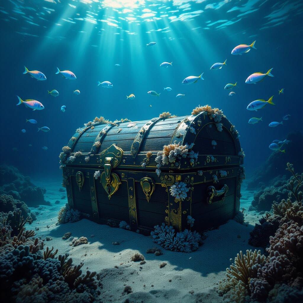 Bioluminescent Fish Guard Sunken Treasure Chest