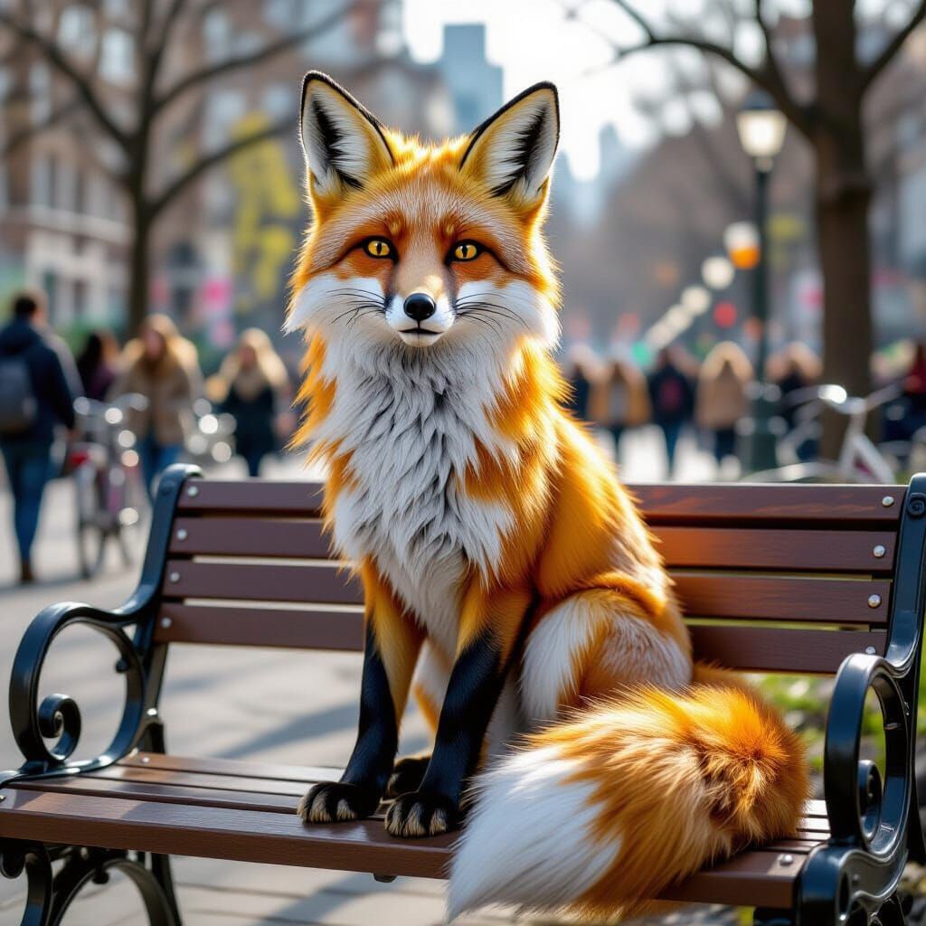 Golden Fox in City Park, Hyperrealistic Render