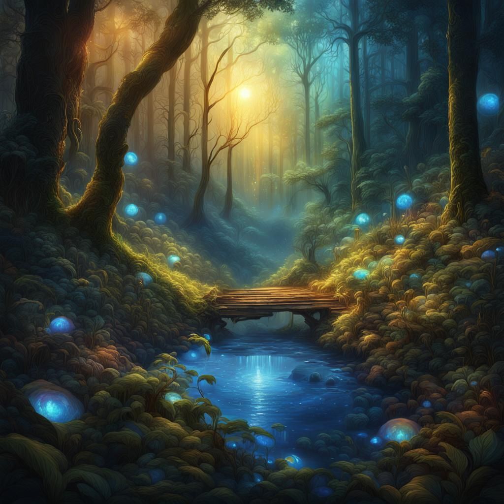 Enchanted Forest Lake in Detailed Matte Painting
