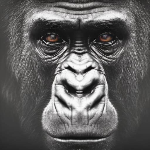 Intense Gorilla Face Portrait in Ambient Light