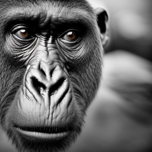 Intense Gorilla Face Portrait in Ambient Light