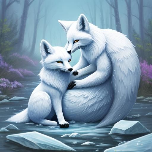 Icy Fox in Misty Arctic Landscape