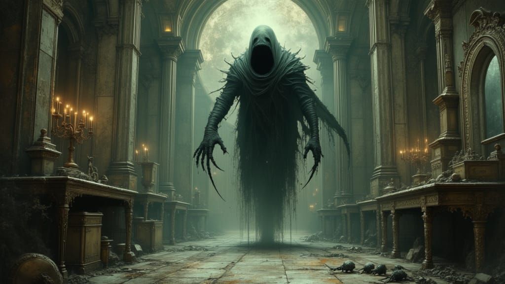 Terrifying Specter in Haunted Gothic Room