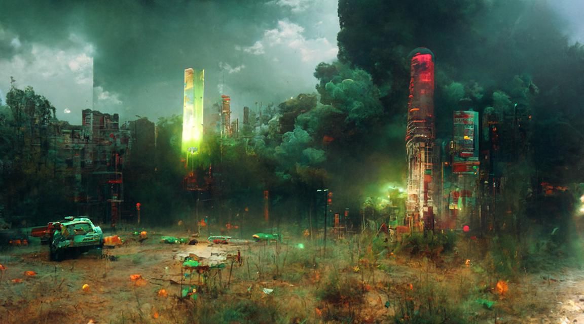 Post-Apocalyptic Cityscape with Nuclear Explosions