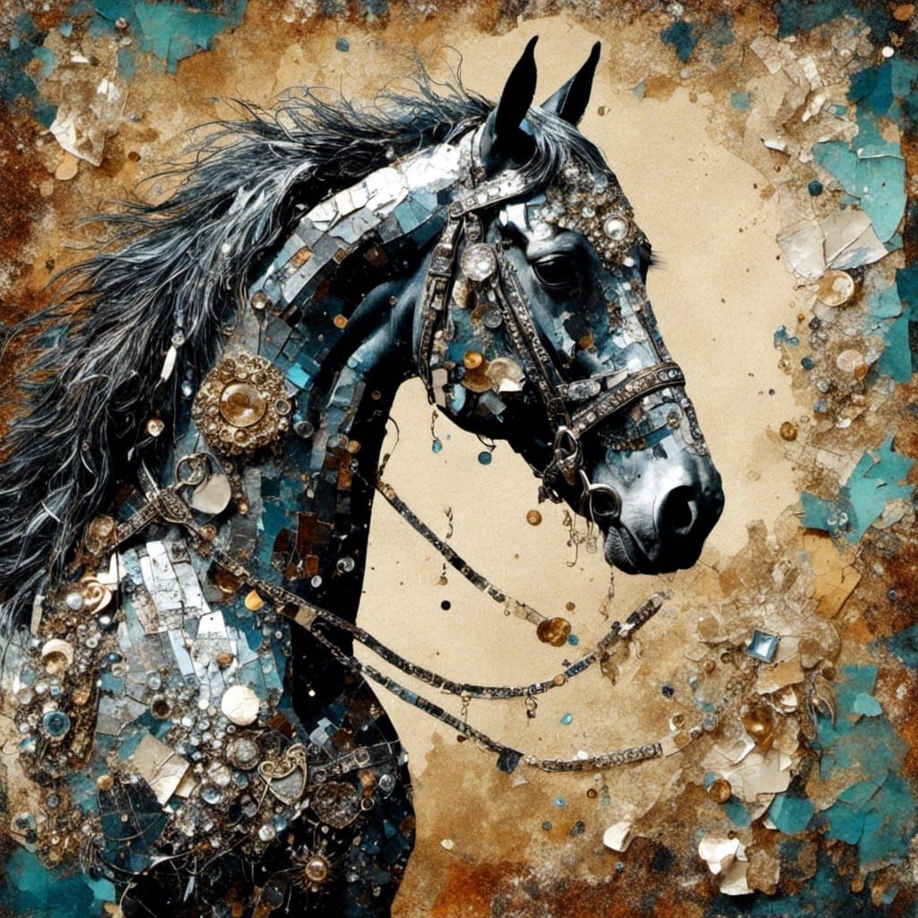 Stunning Vintage Collage Art of Arabian Horse