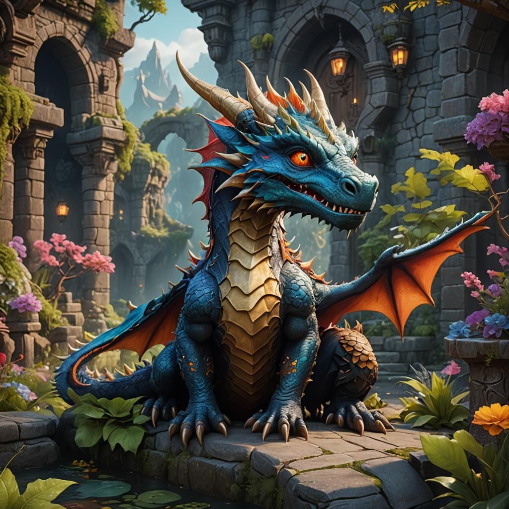 Cute Dragon in Detailed Fantasy Art