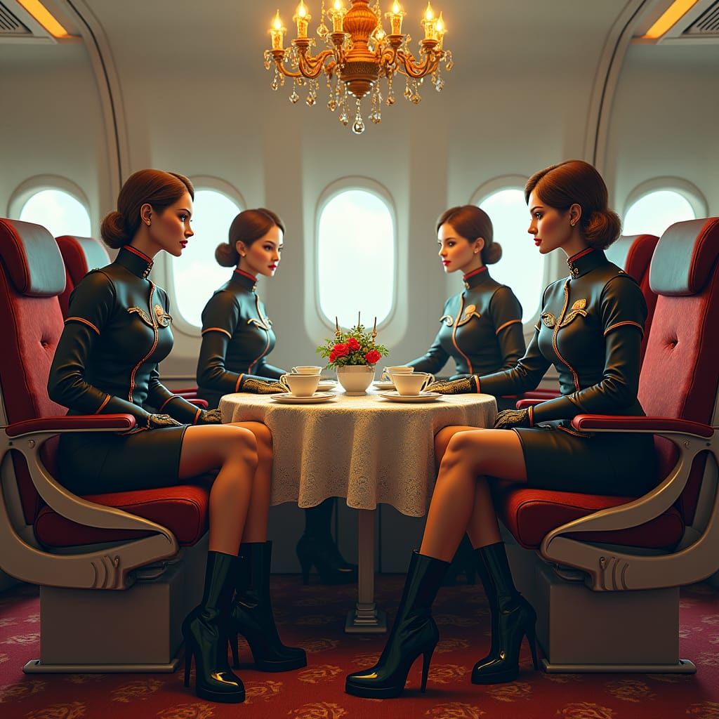 Surreal Stewardesses' Tea Party in the Sky