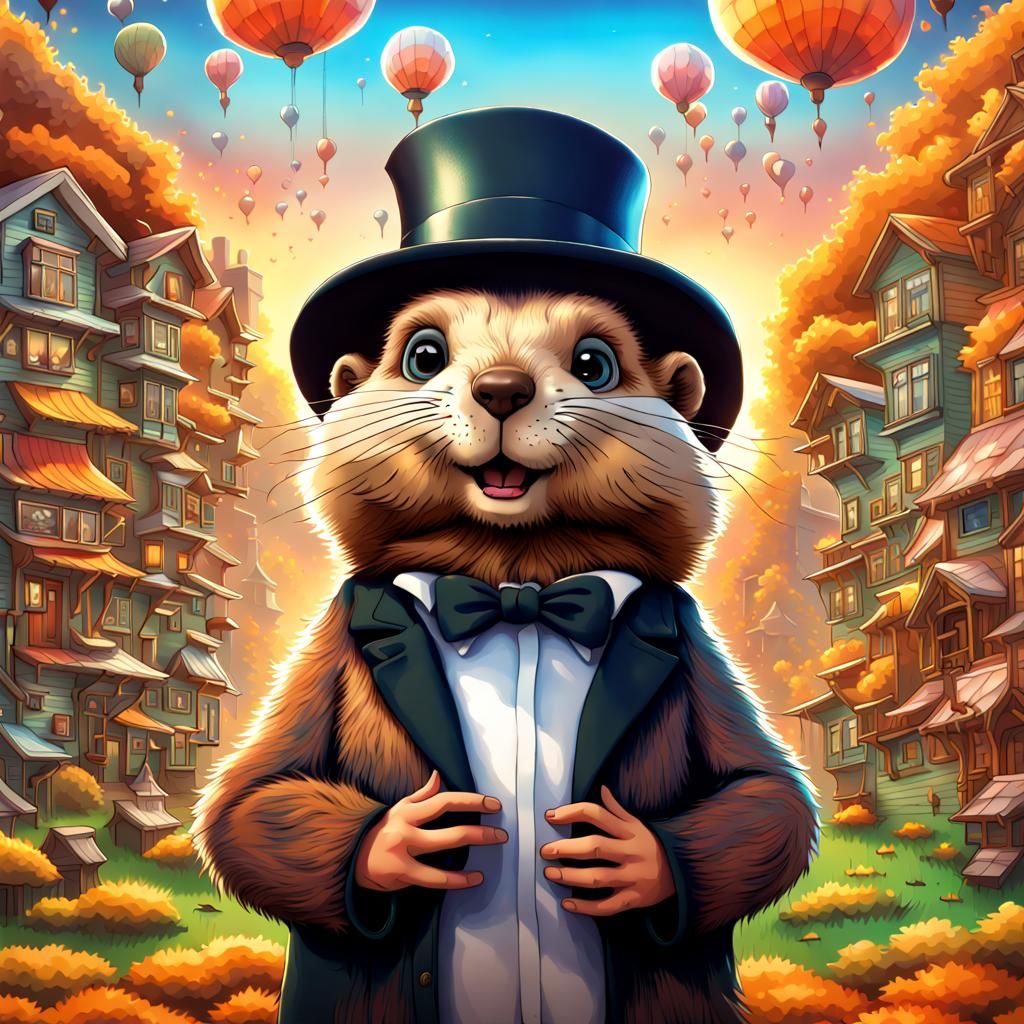 Chibi Groundhog in Psychedelic Anime Style