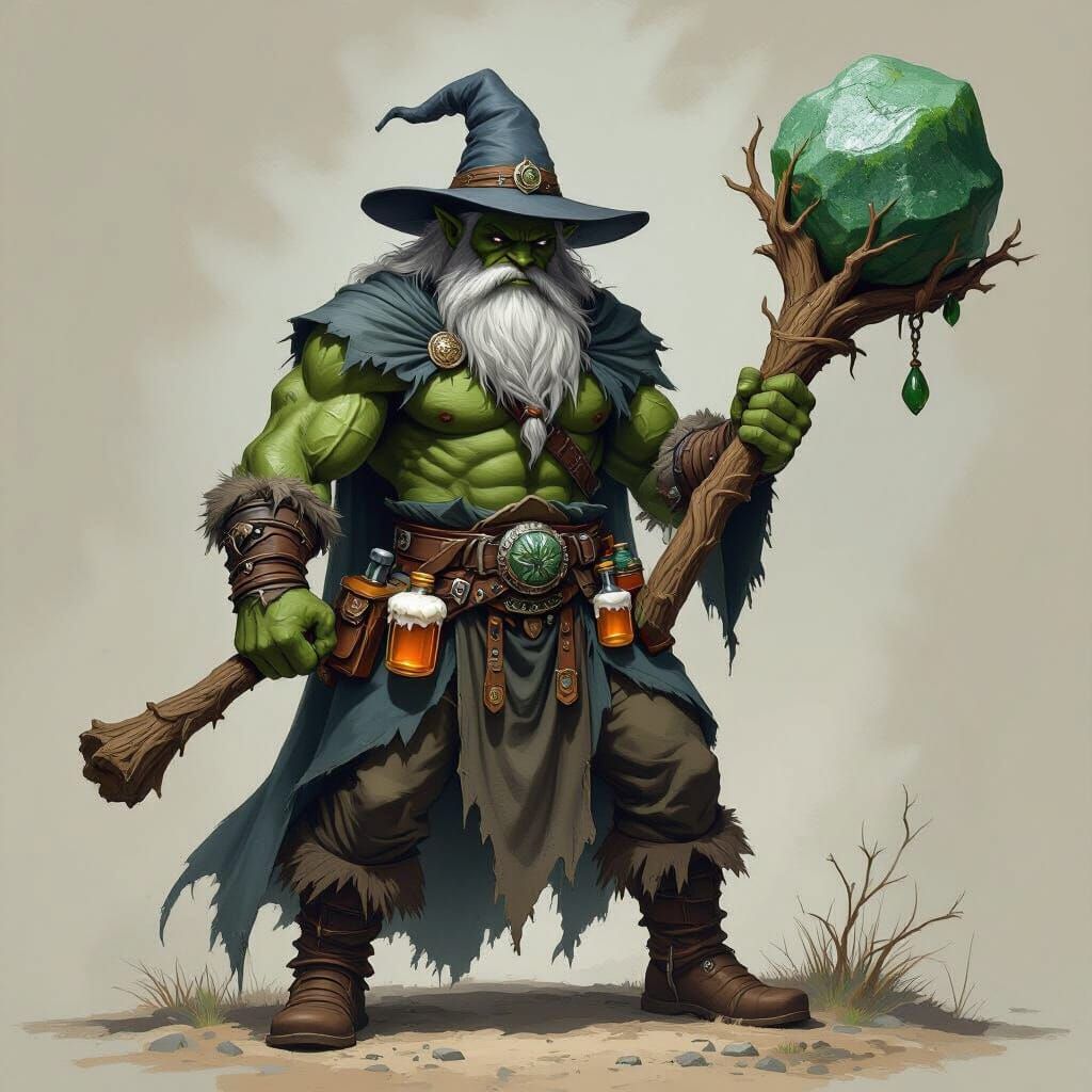 Muscular Half-Orc Barbarian in Fantasy Art Style