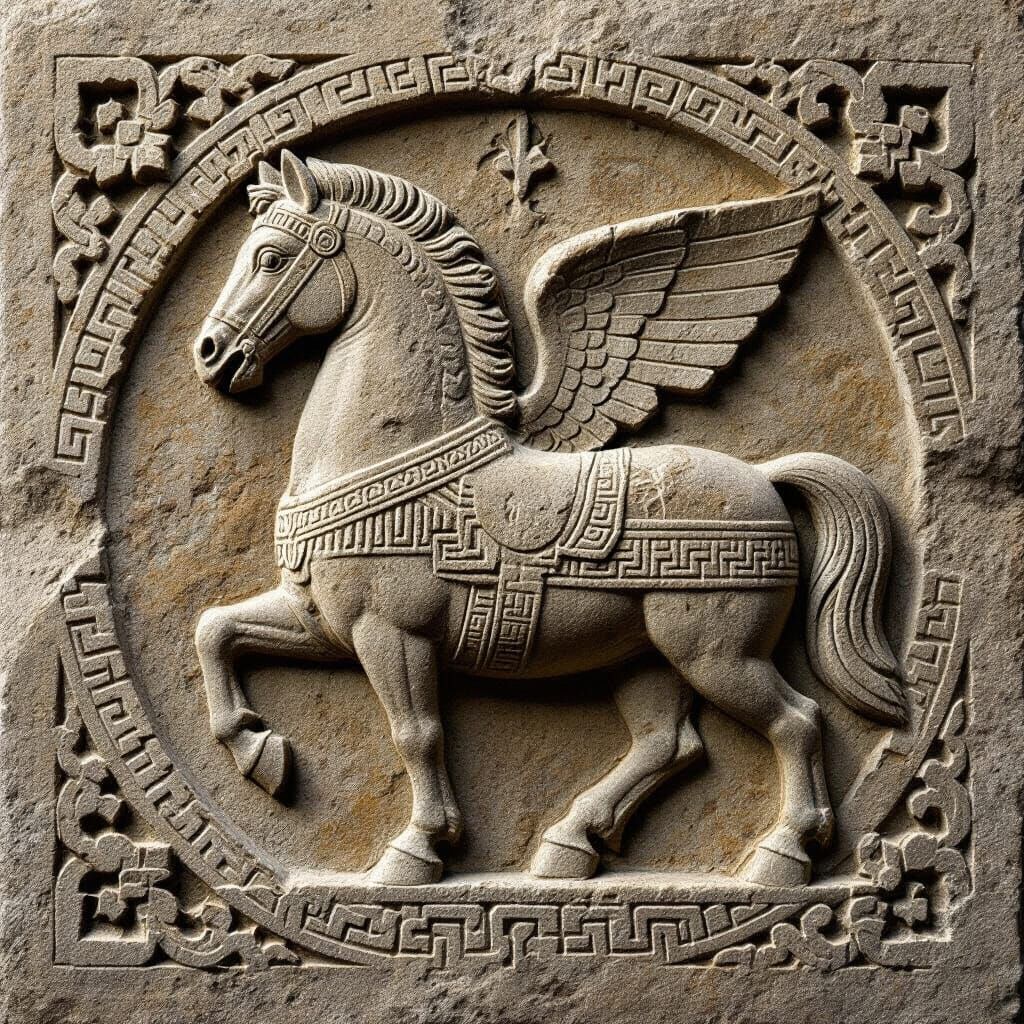 Ancient Slavic Horse Bas-Relief Carving in Stone