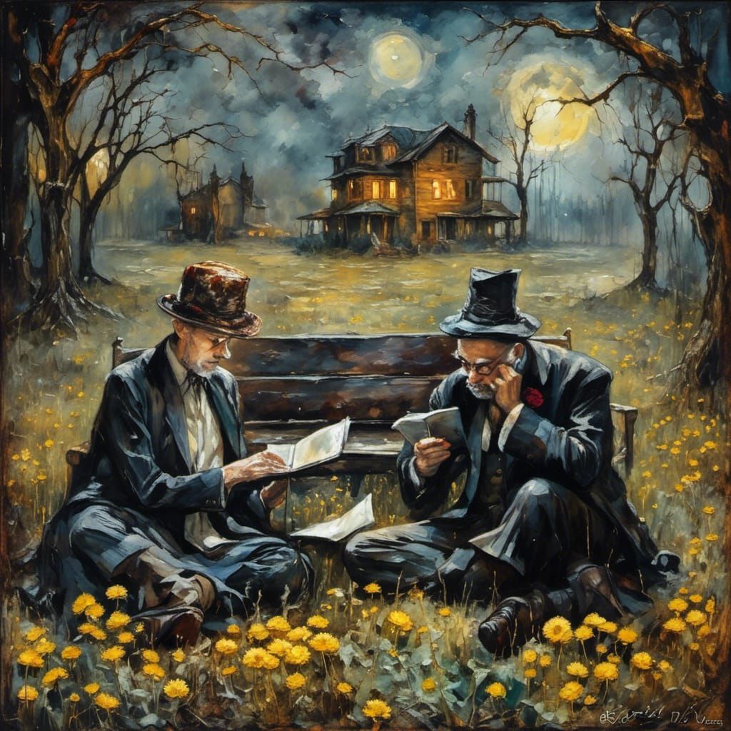 Dystopian Landscape with Overgrown Grass in Oil Painting Sty...