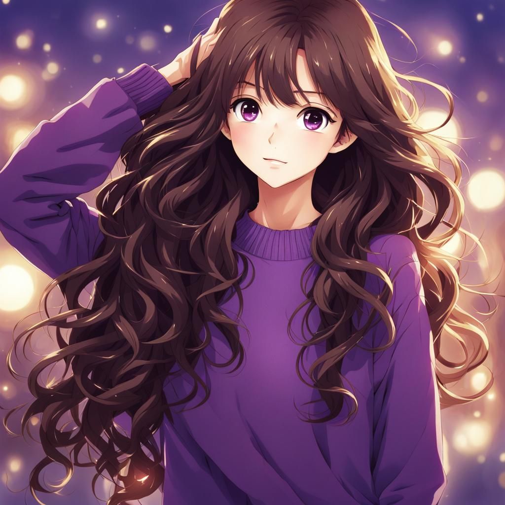 Anime Girl with Curly Hair in Manga Style