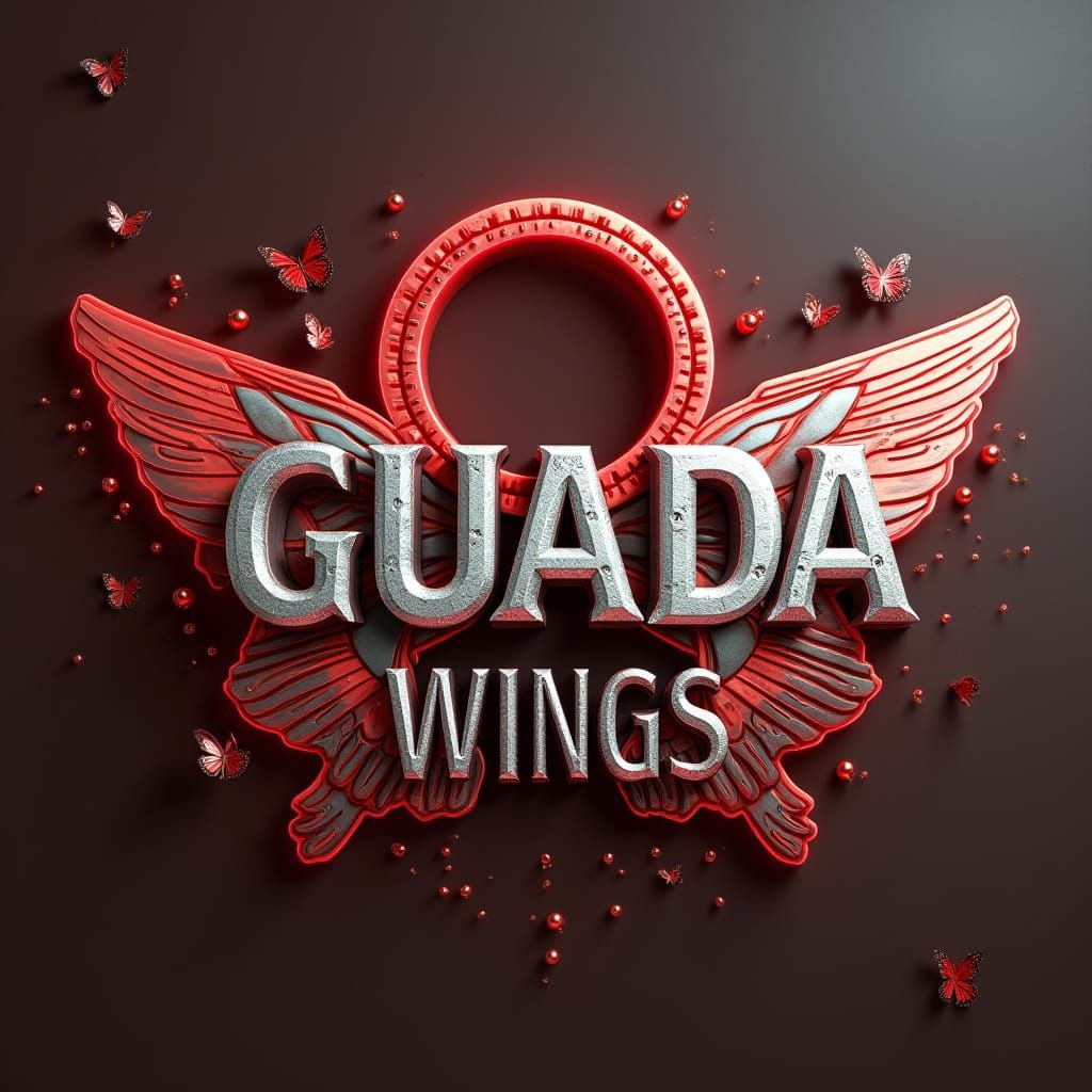 Futuristic 3D Logo with Woman, Metallic Letters