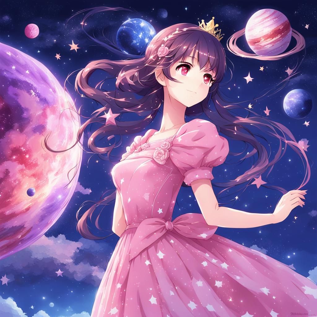 Anime Princess Painting the Galaxy in Pink