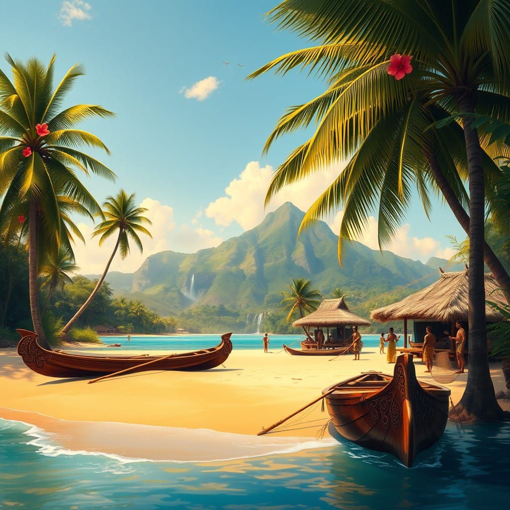 Breezy Tropical Island Oasis in Polynesian Style circa 1900