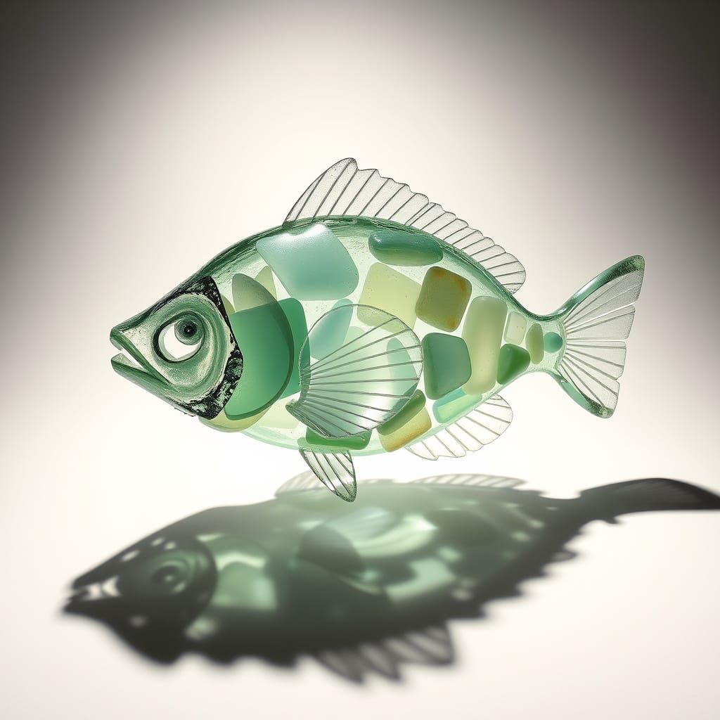 Sea Glass Fish Sculpture with Surreal Optical Illusion