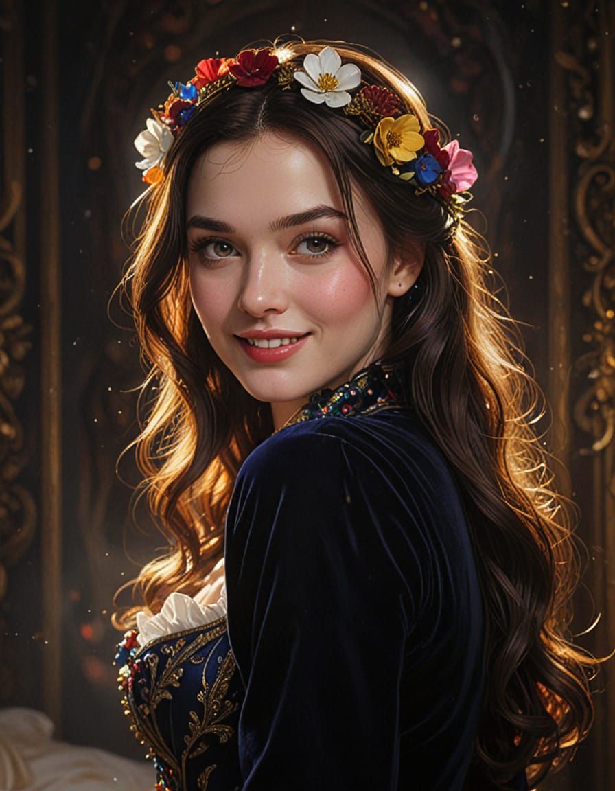 Snow White Portrait in Opulent Bedroom: Hyper-Realistic Digi...
