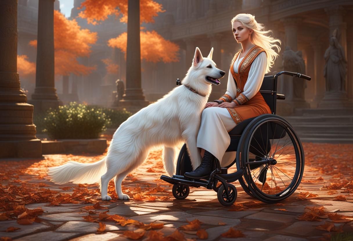 Woman in Wheelchair with Dog, Digital Art