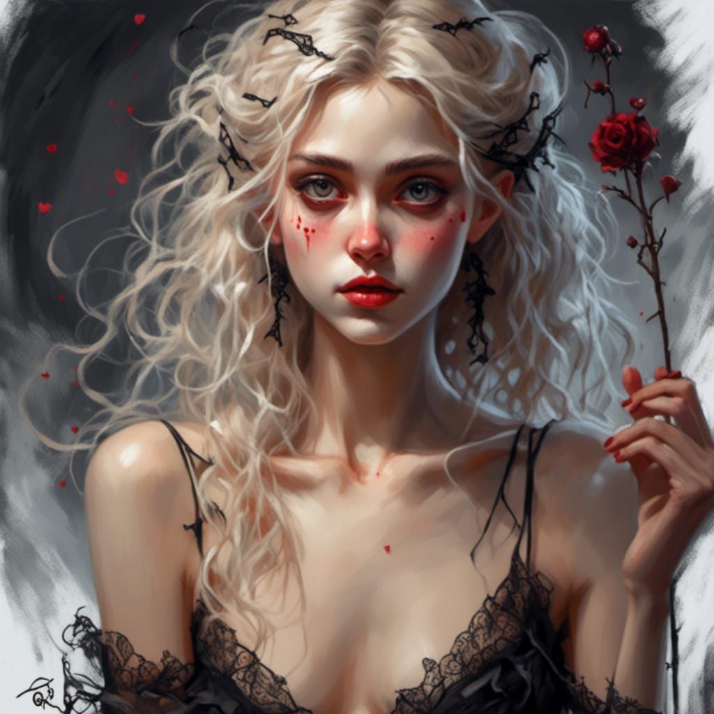 Platinum Beauty in Chalk Art Style Portrait