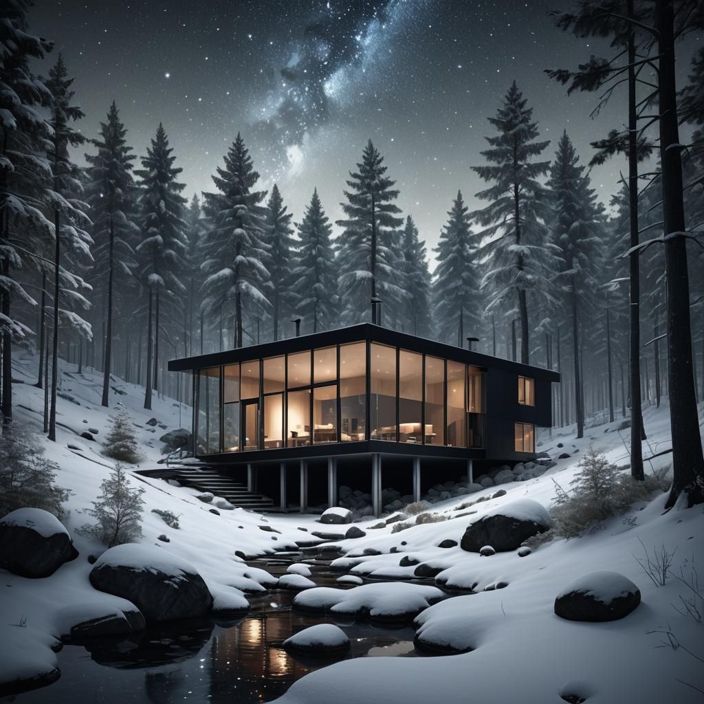 Cozy Mountain Cottage Under Starry Sky