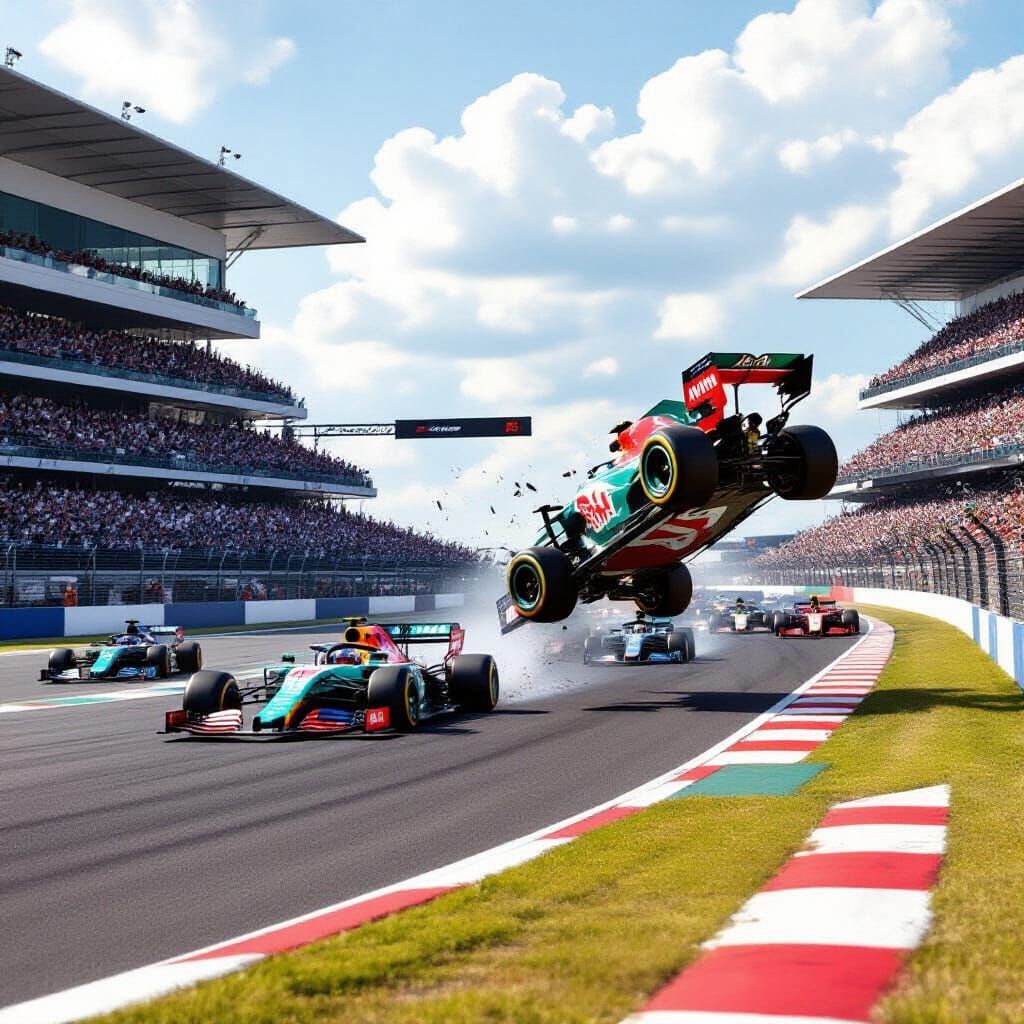 Intense Race Car Crash in Ultra-Realistic Style