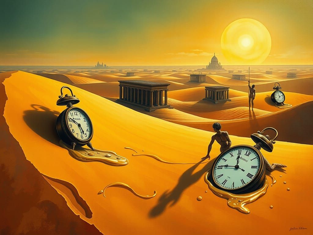 Surreal Desert Landscape in Pointillist Oil Paint