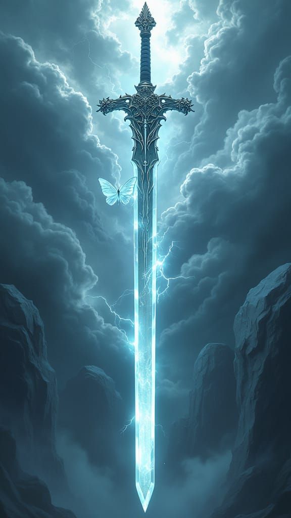 Elegant Longsword in Stormy Air, Gothic Anime Style