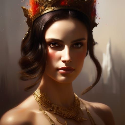 Mythological Woman Portrait in Mixed Media Style