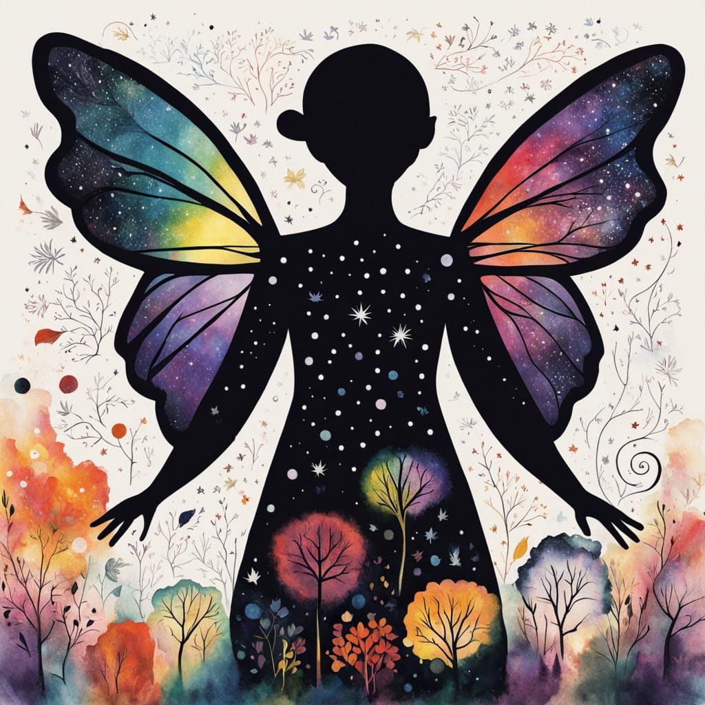 Surreal Crayon World with Twisted Trees and Luminous Fairy C...